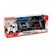 "Профи", автомобиль-тягач с полуприцепом-автовозом инерционный (со светом и звуком) + автомобиль "Оптима" (4шт) (в коробке) арт. 70498
