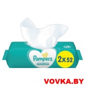 Детские влажные салфетки Pampers Sensitive 104шт. (2*52шт), арт. 8001841062334