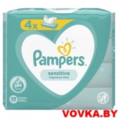 Детские влажные салфетки Pampers Sensitive 208шт. (4*52шт.), арт. 8001841062624