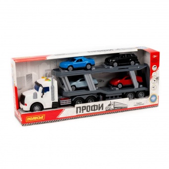 "Профи", автомобиль-тягач с полуприцепом-автовозом инерционный (со светом и звуком) + автомобиль "Оптима" (4шт) (в коробке) арт. 70498
