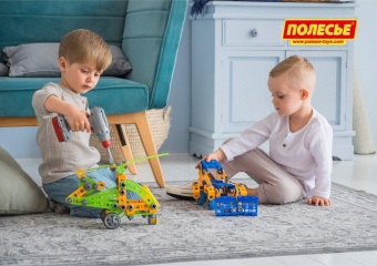 Конструктор "Изобретатель" - "Трактор-погрузчик №1" (142 элемента) + шуруповёрт (в контейнере) арт. 58119 Полесье