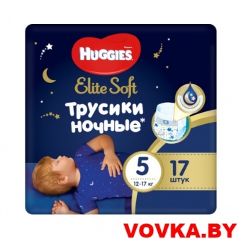 Трусики-подгузники Huggies Elite Soft Overnites 5 (12-17кг) 17шт., арт.5029053548173