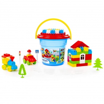 Конструктор "Строитель" (84 элем. в ведре "Макси" с крышкой) арт. 37213 Полесье
