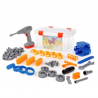 Конструктор "Изобретатель" - "Трактор-погрузчик №1" (142 элемента) + шуруповёрт (в контейнере) арт. 58119 Полесье