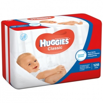 Салфетки влажные детские Huggies Classic (Duo Pack) 128шт. арт. 5029053561103