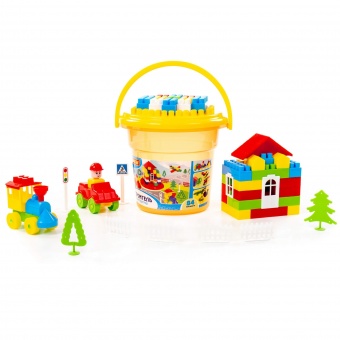 Конструктор "Строитель" (84 элем. в ведре "Макси" с крышкой) арт. 37213 Полесье