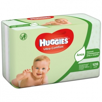 Салфетки влажные Huggies Ultra Comfort с Алоэ Вера и витамином Е (64x2)шт. арт. 5029053534756