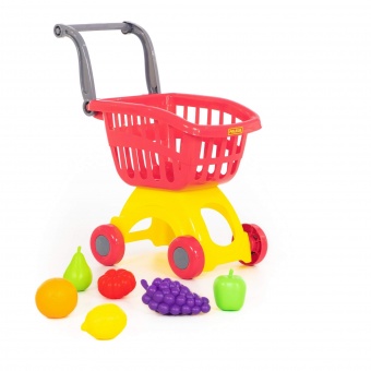 Тележка для маркета "Мини" + набор продуктов №3 (6 элементов) (в сеточке) арт.71378 Полесье