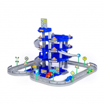 Паркинг 4-уровневый с дорогой и автомобилями, синий (в коробке) арт.44716