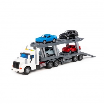 "Профи", автомобиль-тягач с полуприцепом-автовозом инерционный (со светом и звуком) + автомобиль "Оптима" (4шт) (в коробке) арт. 70498