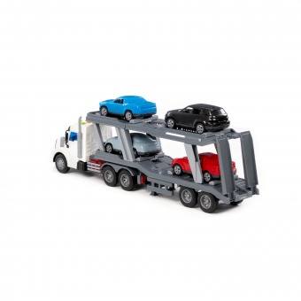"Профи", автомобиль-тягач с полуприцепом-автовозом инерционный (со светом и звуком) + автомобиль "Оптима" (4шт) (в коробке) арт. 70498